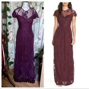 Nordstrom Heartloom Josie Lace Dress Gown Burgundy Maroon Short Sleeve Maxi Med